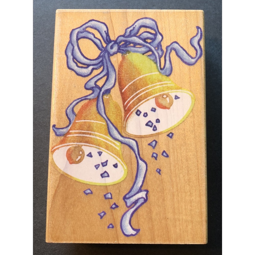 Stampendous Rubber Stamp Classic Bells Wedding 1997 Wood Mounted #P018